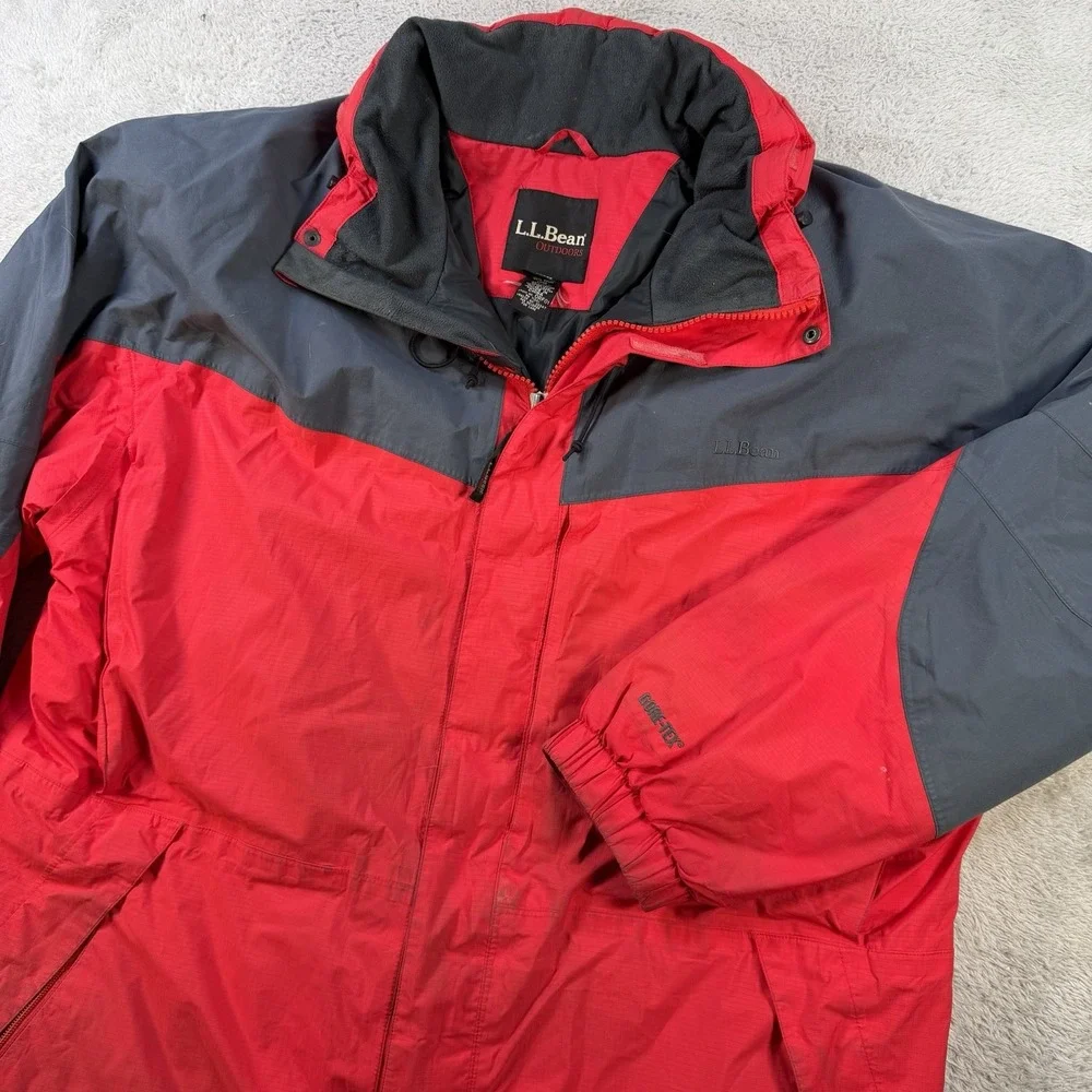 LL Bean Jacket Mens 2XL Red Grey Gore Tex Waterproof Hooded Outdoor Coat